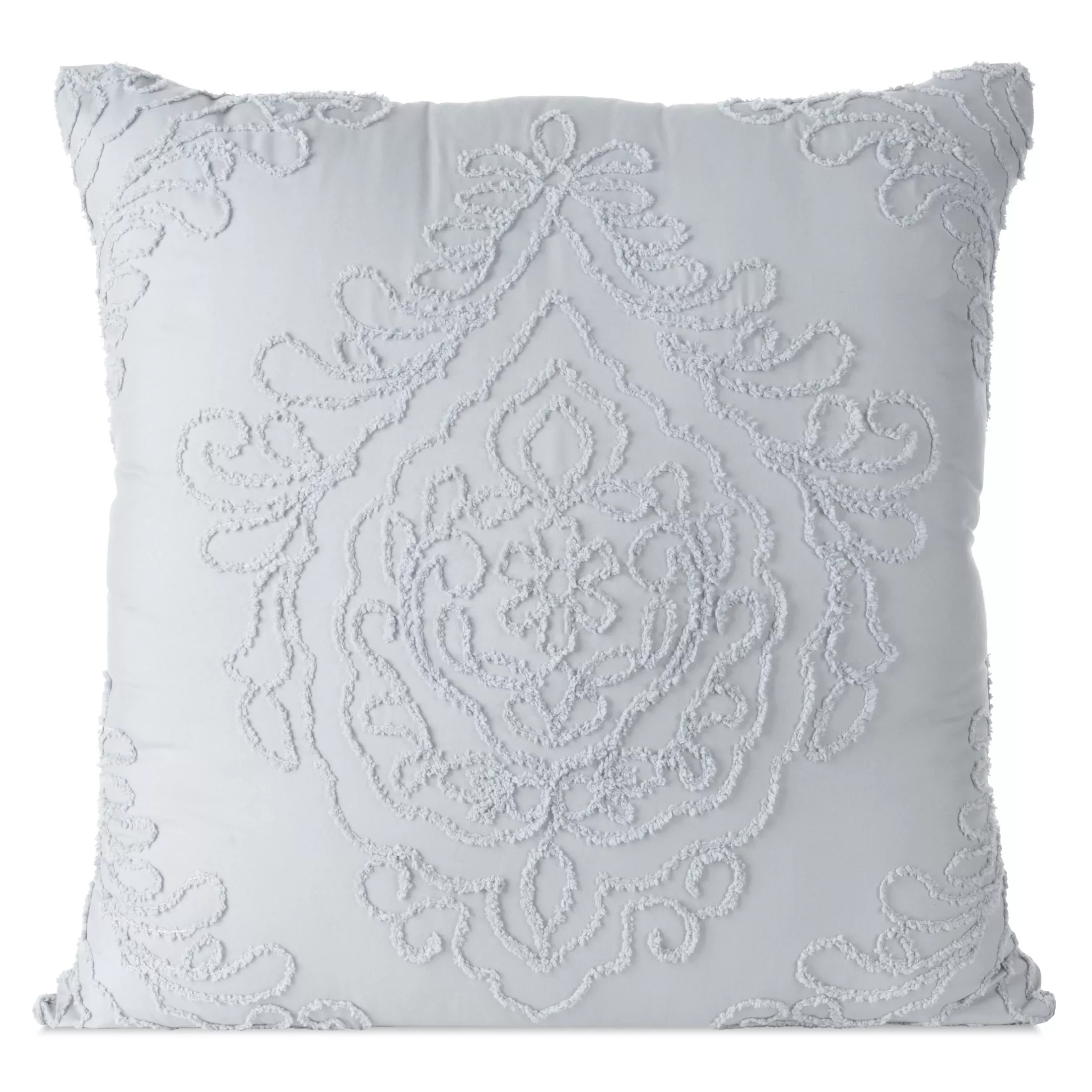 Poszewka na poduszkę 60x60 cm zdobiona ornamentową aplikacją jasnoszara MIRA