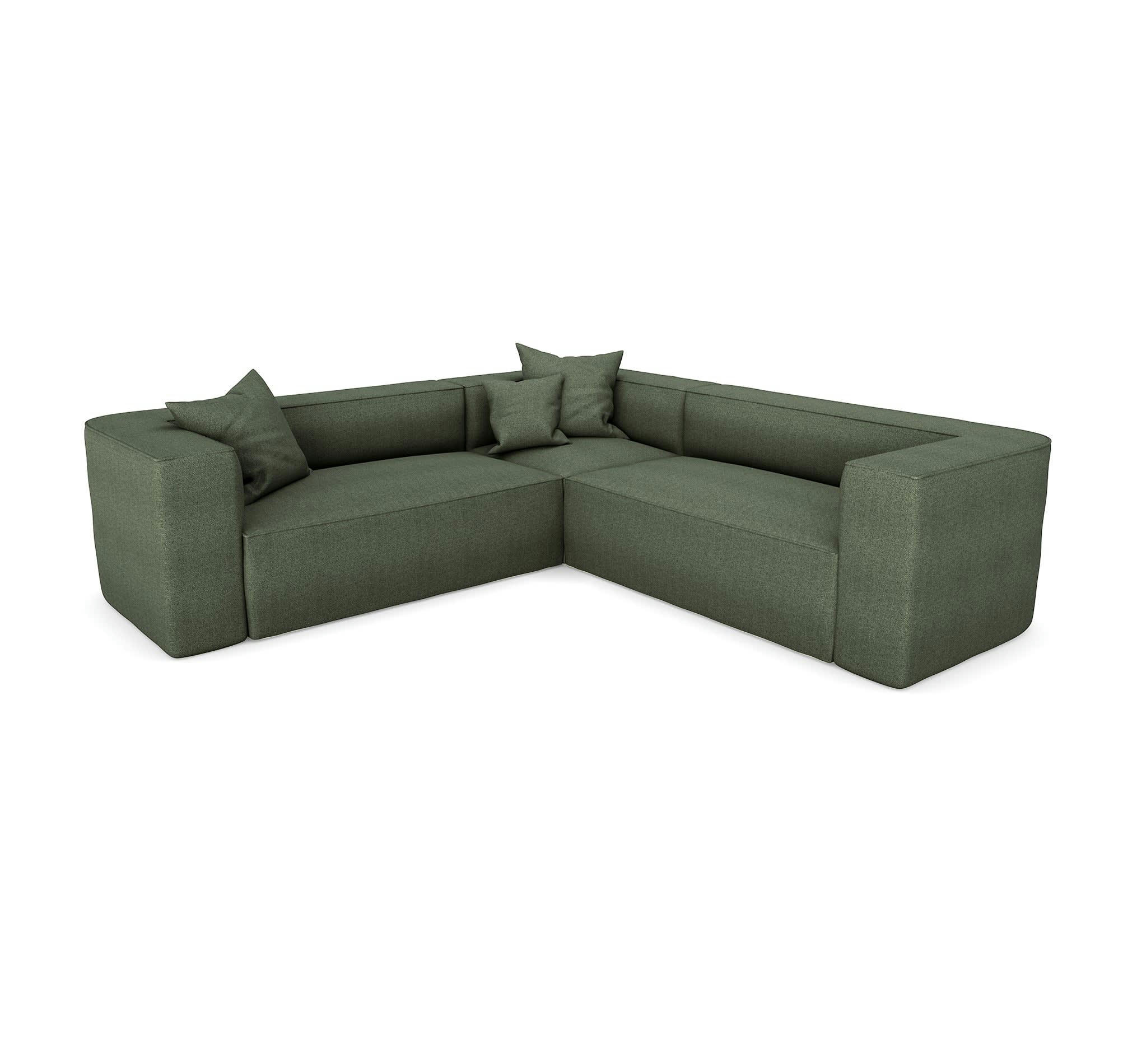 ALMA - Canapé d'angle symétrique tissu tramé vert olive