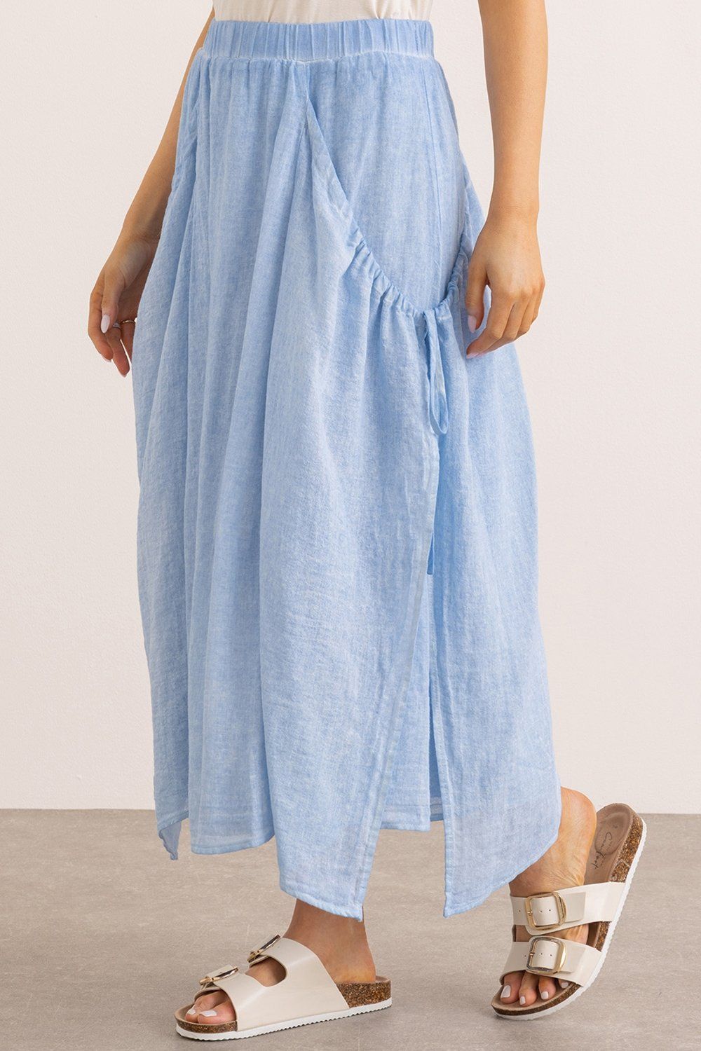 Klass. Linen Blend Pull On Midi Skirt