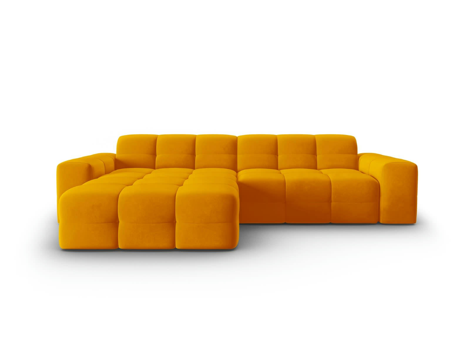 KENDAL - Canapé d'angle gauche 4 places en tissu velours orange