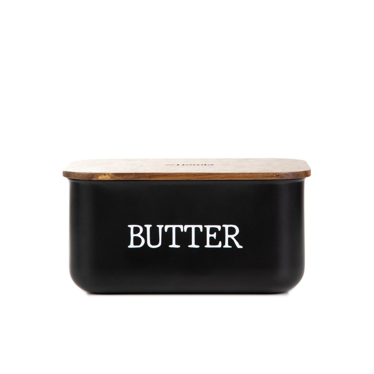 Maselniczka AVILA czarna z akacjową pokrywką 15x10x7 cm