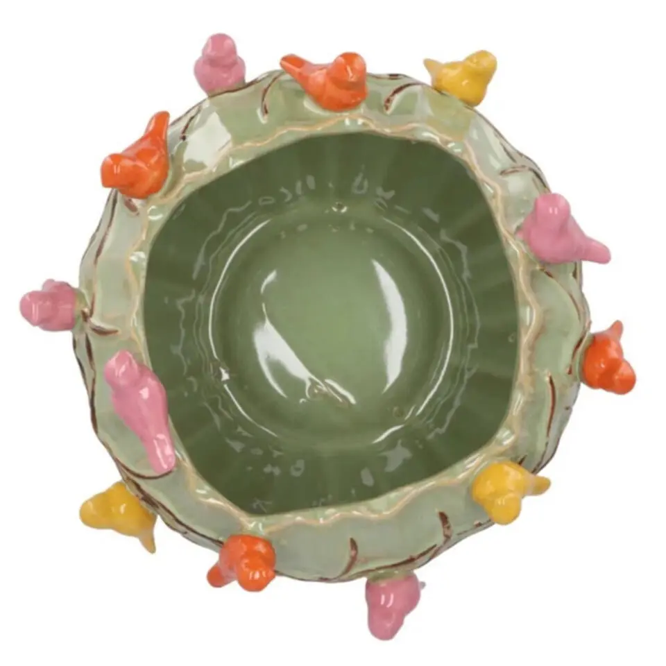 DK Design Bloempot/plantenpot Vogels - pistache - D19 x H15 cm