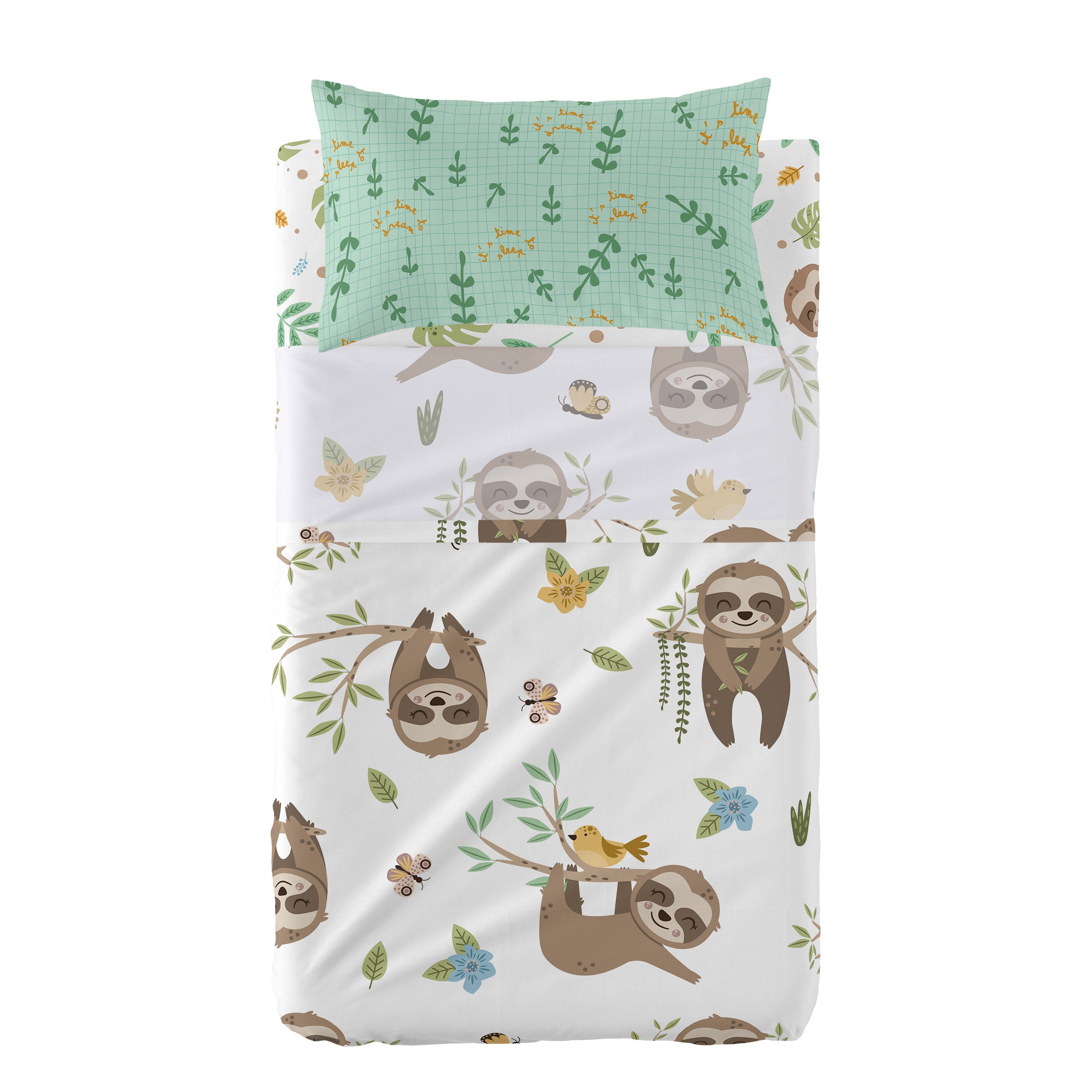 Happy sloth Laken Set ledikant 2-delig Moshi Moshi, Veelkleurig, 100%