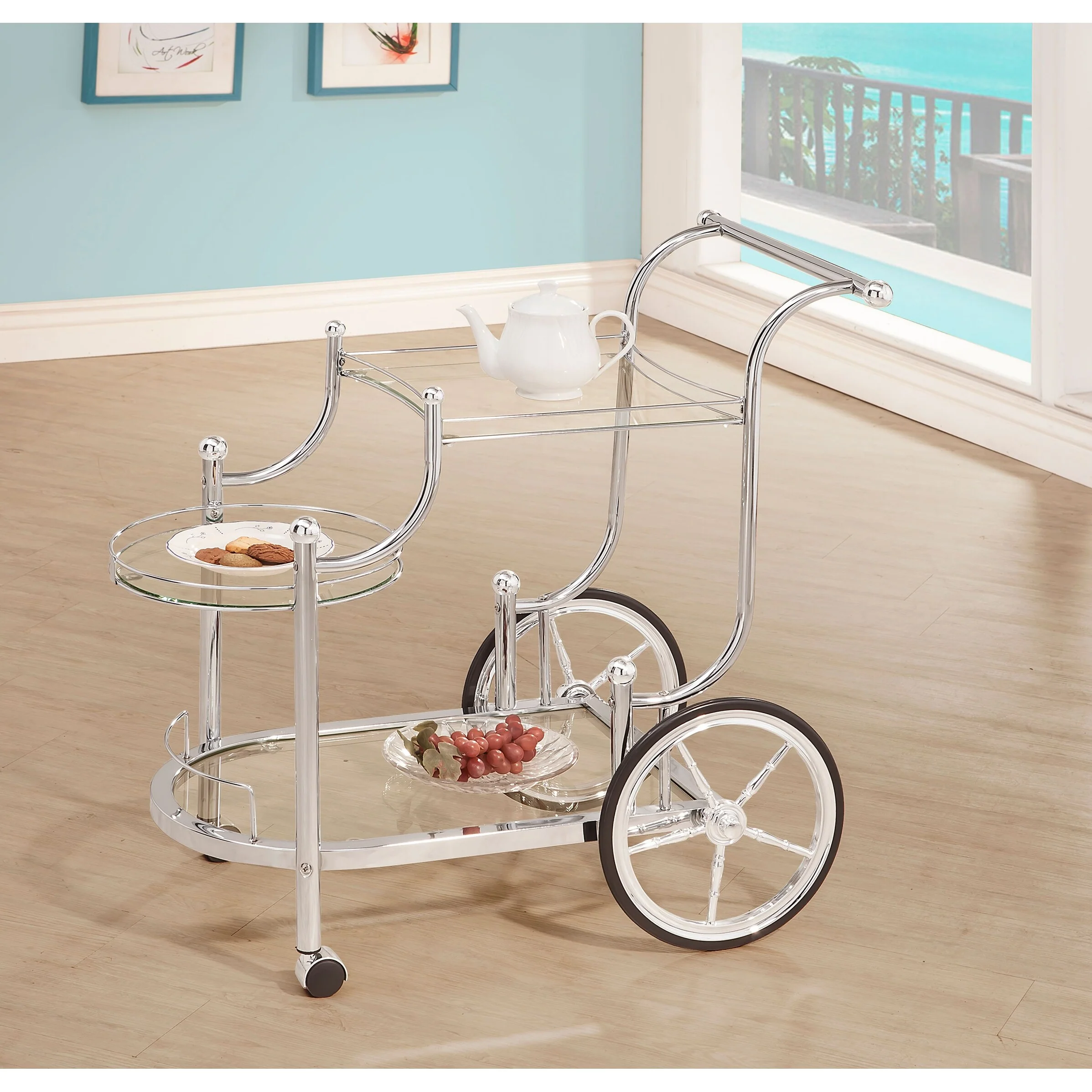 Sarandon Chrome 3-tier Glass Shelf Metal Bar Cart