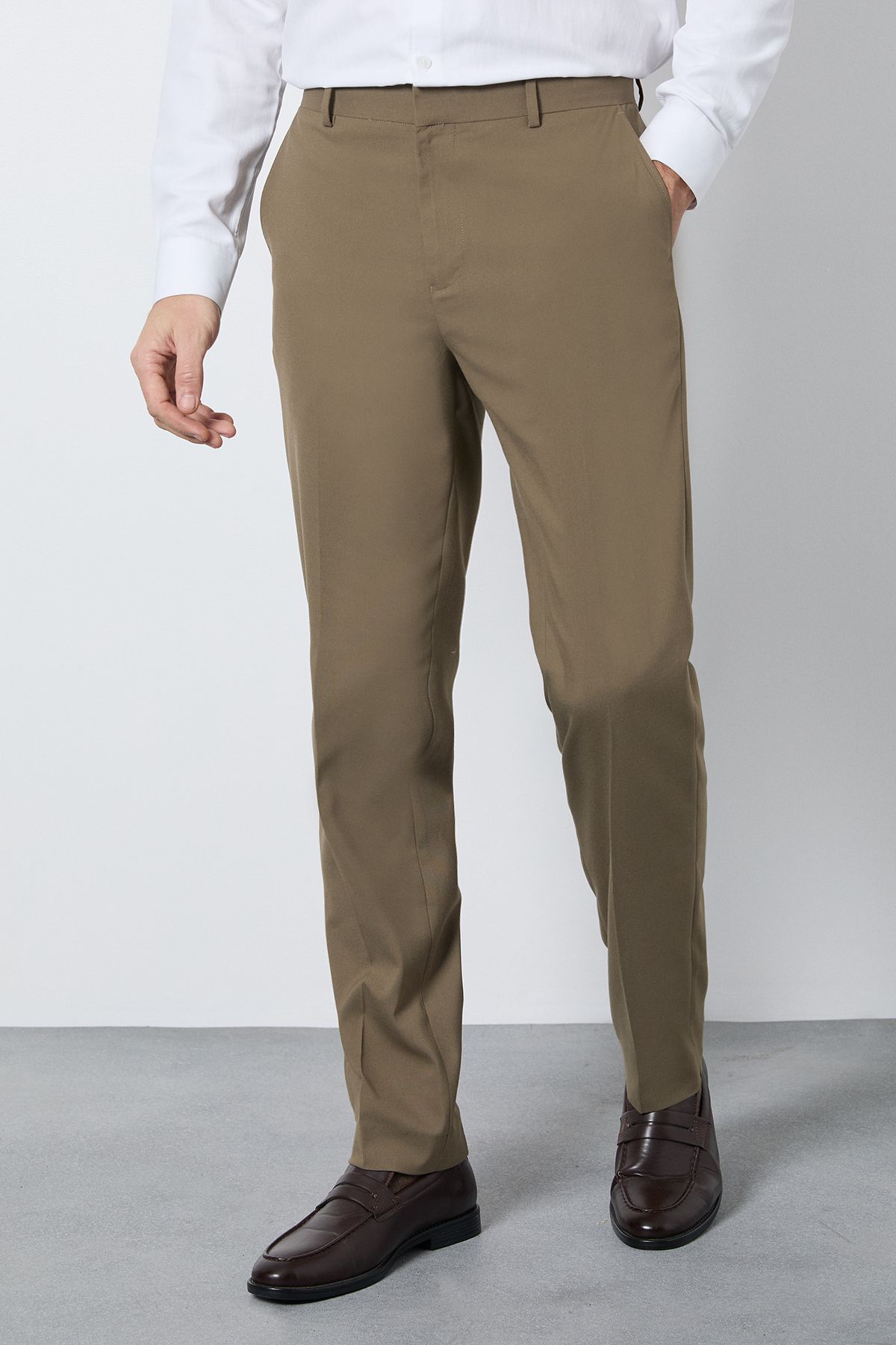 Burton Dark Beige Slim Fit Smart Trousers