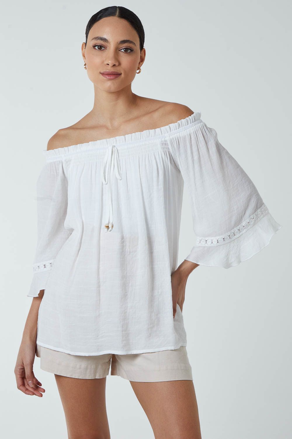 Blue Vanilla Off Shoulder Tie Front Top