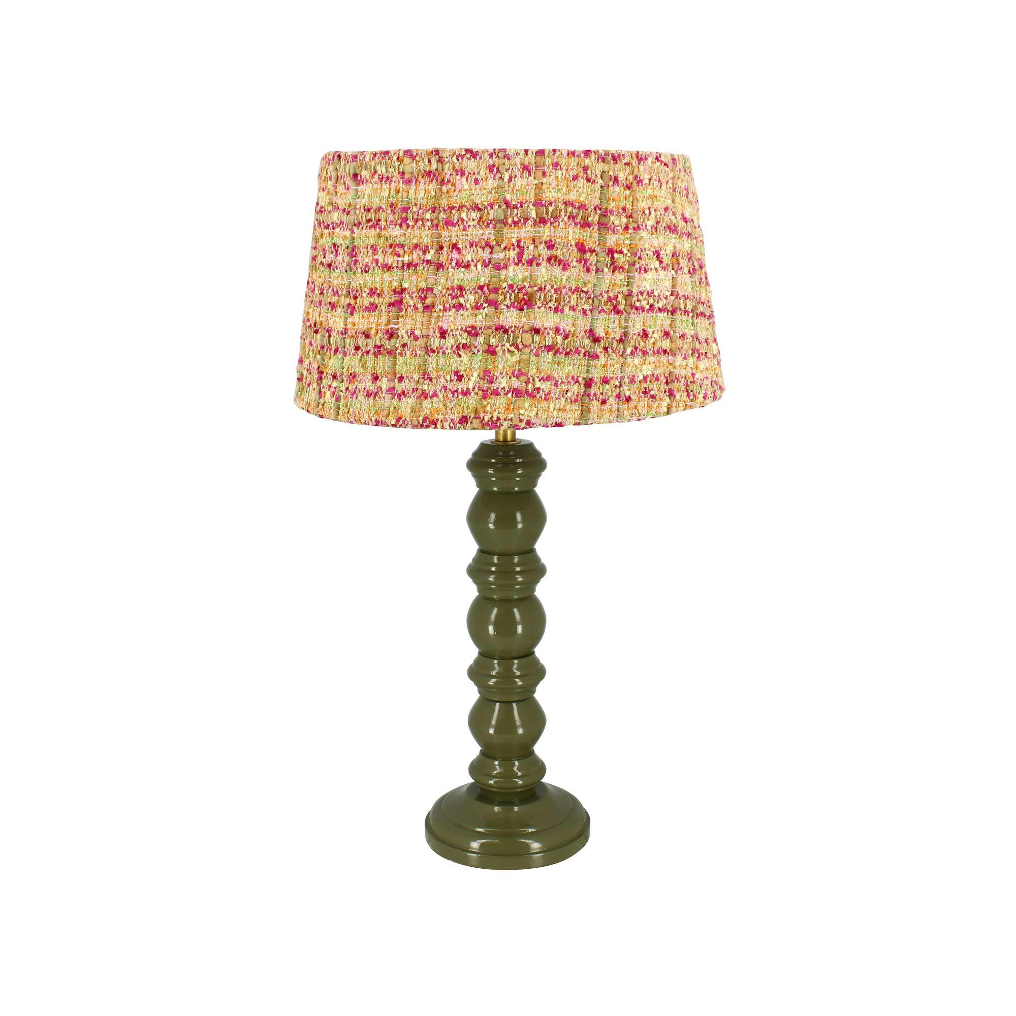 ROMY - Lampe à poser en bois kaki et abat jour en tissu h39cm