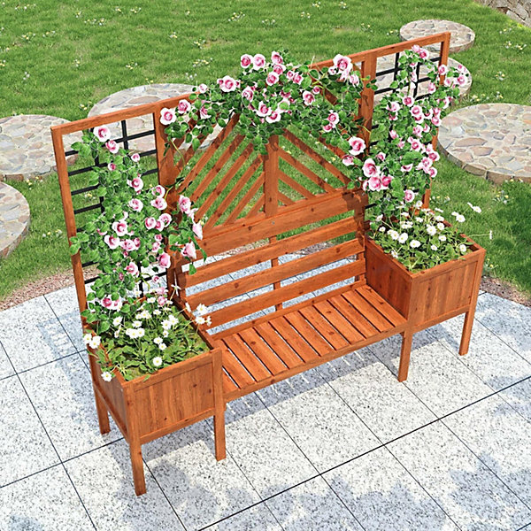 Jardinière en bois de sapin avec treillis et banc intégré, grand espace de plantation, idéal pour jardin ou terrasse