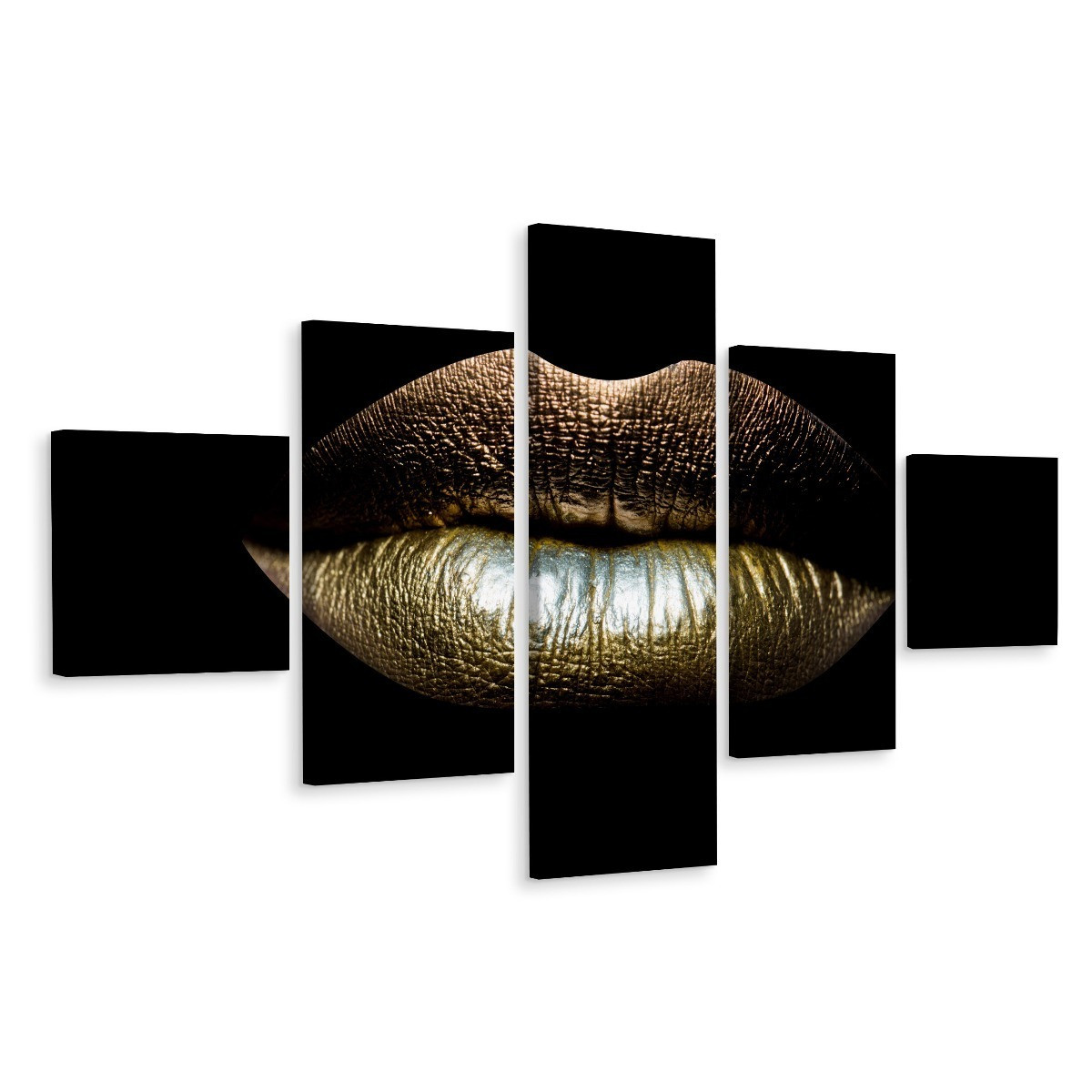 Obraz 5-Częściowy Złote USTA Erotyka Efekt 3D 150x90cm