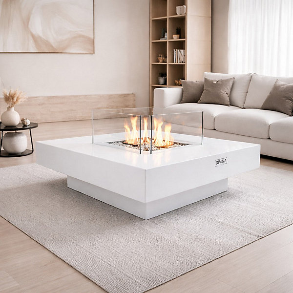 Cheminée bioéthanol sur pied PanareaWhite 70x70x35 pour intérieur/extérieur