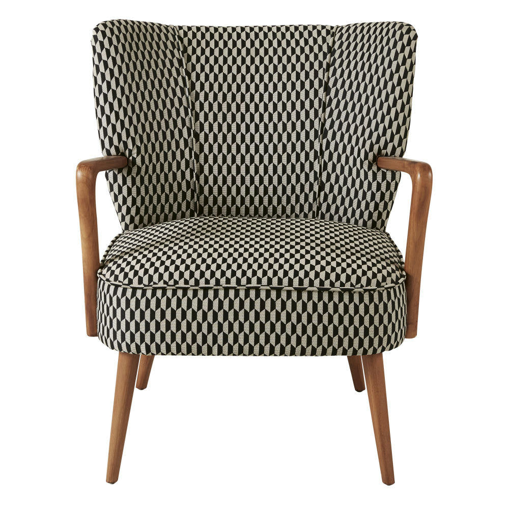 Meyer - Fauteuil vintage motifs graphiques noirs et blancs