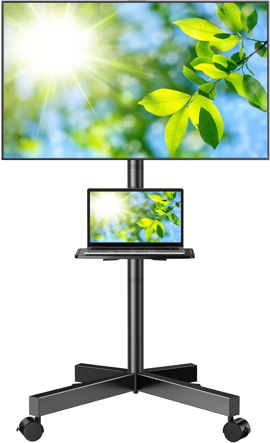 Mobile TV Stand for 23-60 Inch LCD LED Flat/Curved Panel Screen TVs, Tilt TV Cart Holds up to 88Lbs Portable Stand with Laptop Shelf Rolling Floor Max VESA 400x400mm (PSTVMC06)(Black)