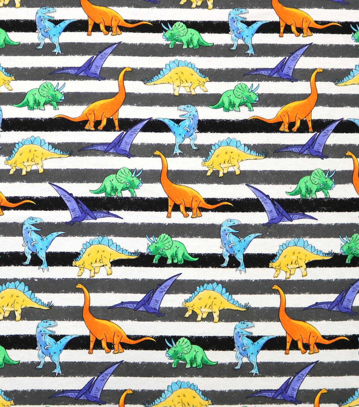 Sketched Dinos On Stripes Super Snuggle Flannel Fabric