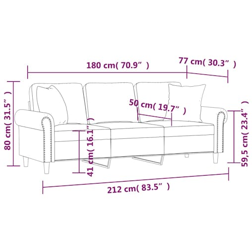 NNEVL 3-Seater Sofa with Throw Pillows Black 180 cm Velvet