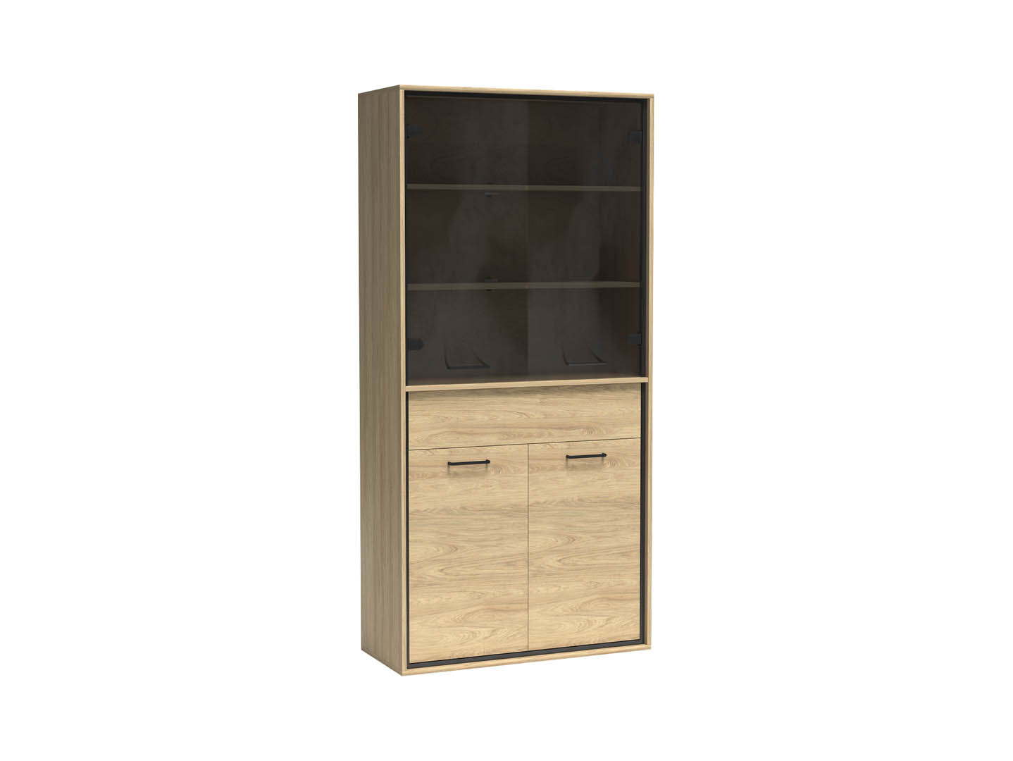 Witryna MILAN 92 cm Natural Hikora / Czarny Szuflady Drzwi Industrialna