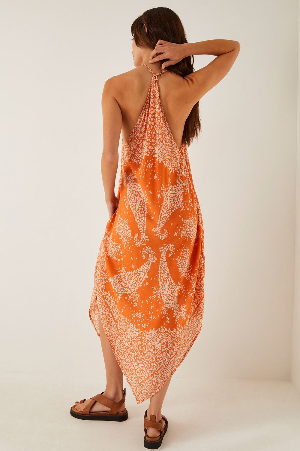 Monsoon Madison Paisley Handkerchief Midi Dress Orange