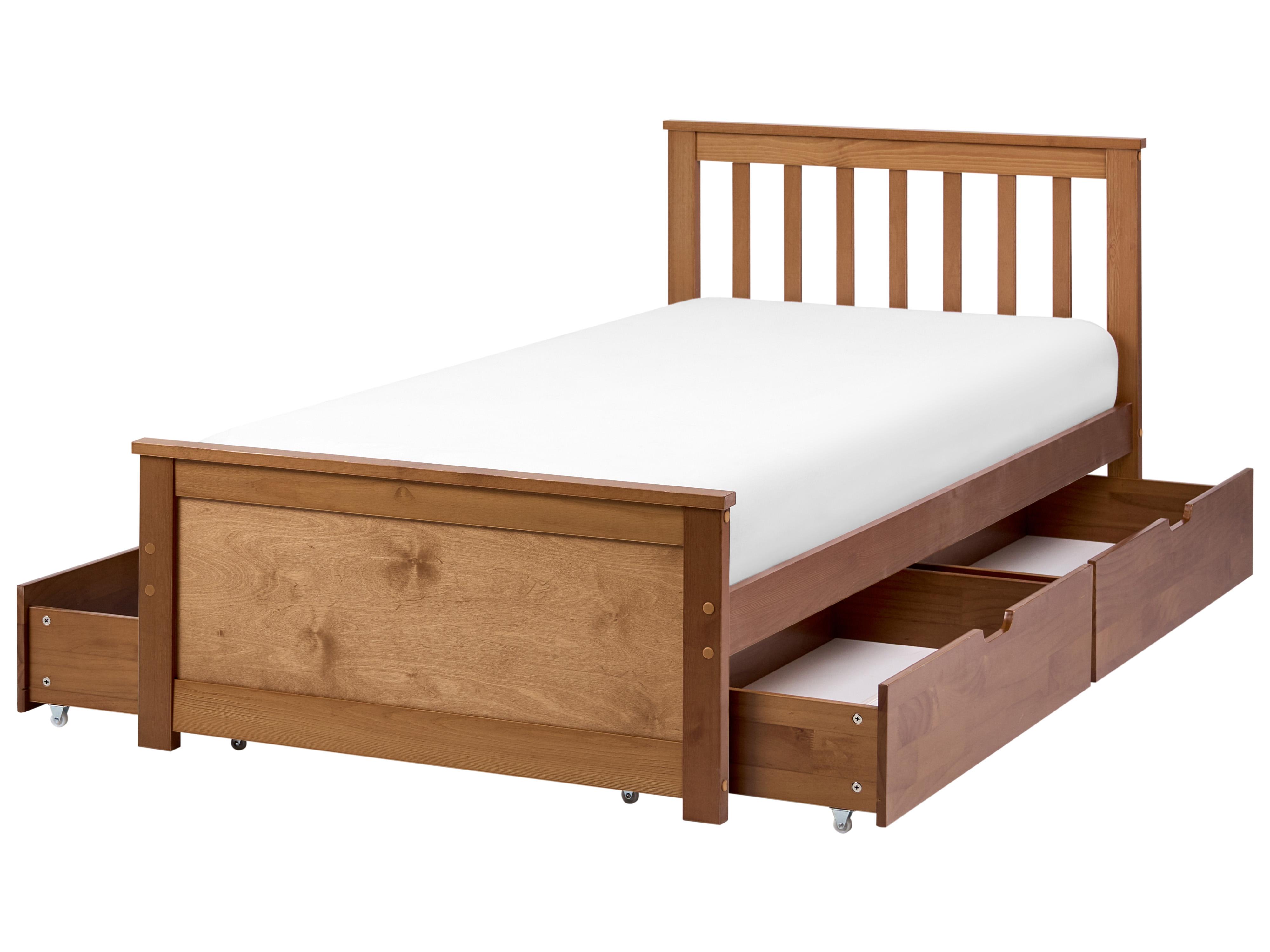 Bed with 4 Drawers Pine Wood OLENDON 90 x 200 cm (EU Single) Brown