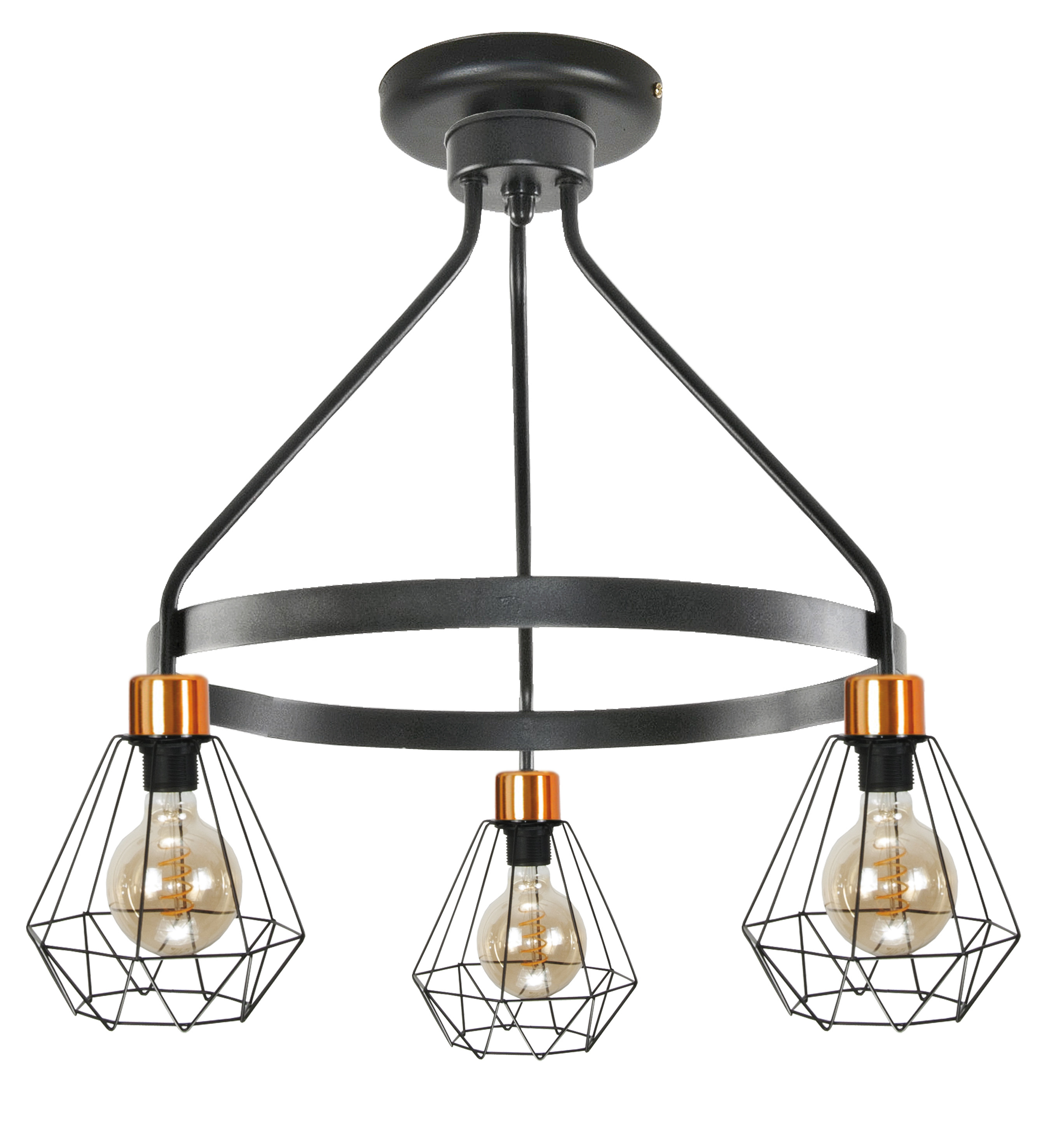 Lampa sufitowa EDYLIT loft czarna druciane klosze 3xE27 AMARAL 14-582
