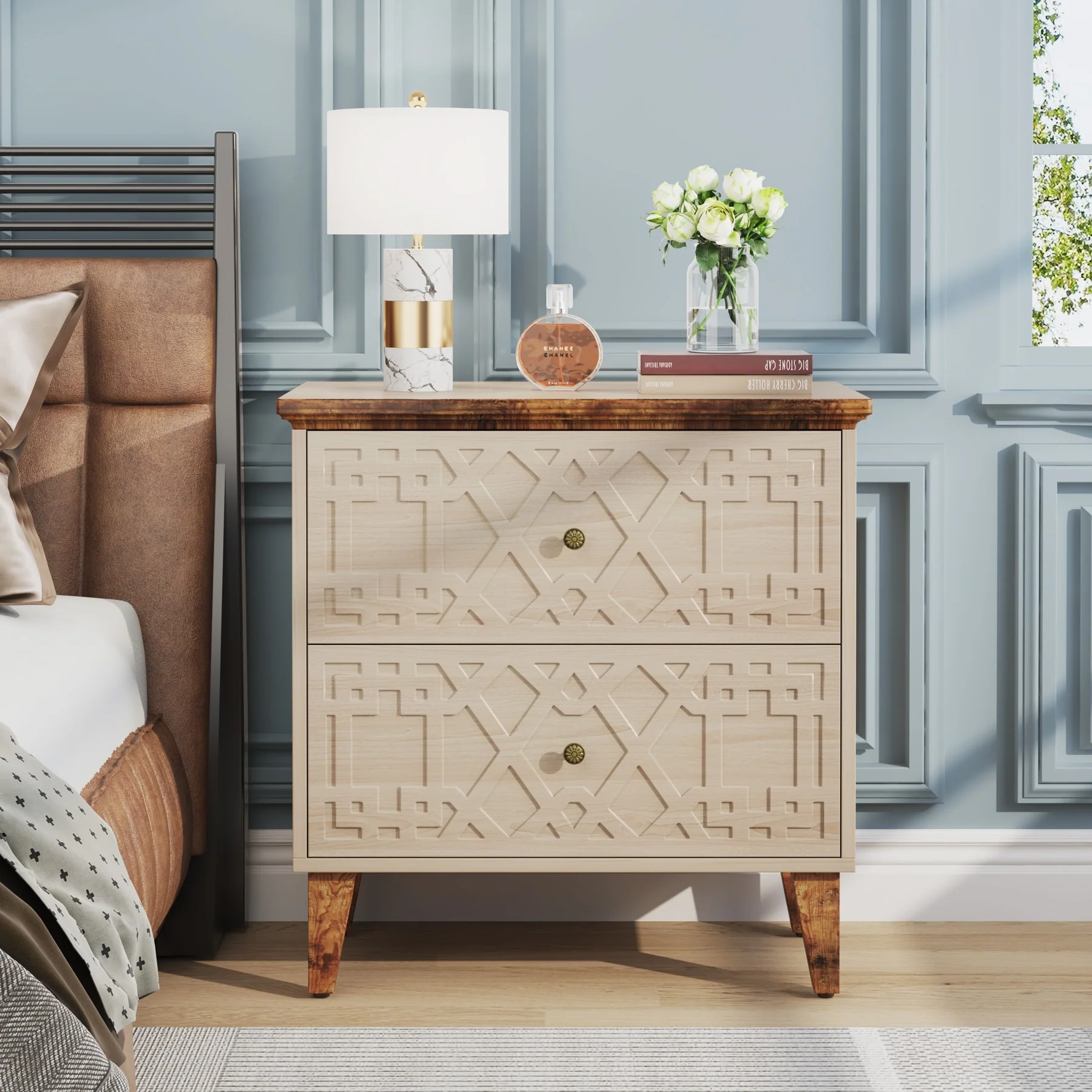 2 Drawer Lateral File Cabinet, Office Filing Cabinet for A4 / Letter Size/Legal Size Files