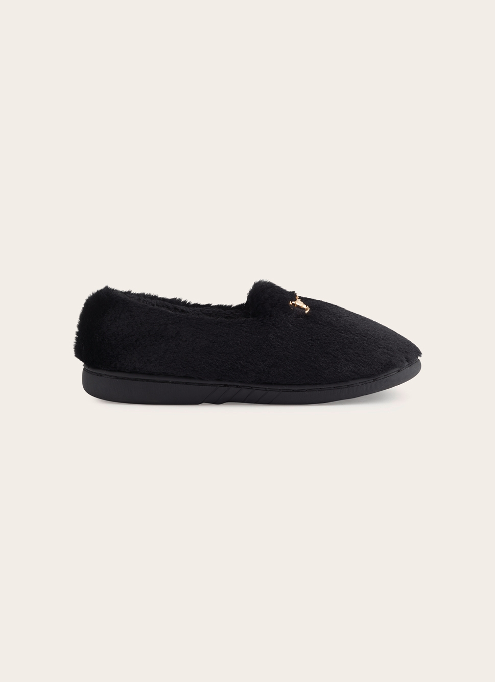 CHAUSSONS EN FAUSSE FOURRURE DÉTAIL BOUCLE Noir