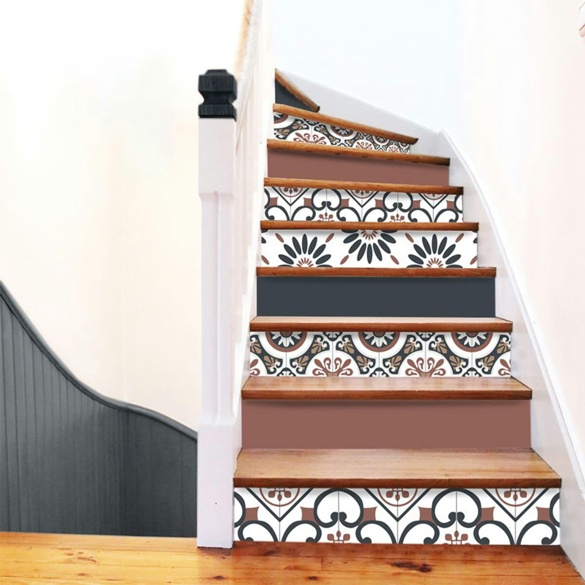 MIX VINTAGE CIMENT - Lot de 5 Contremarches MIX H 15xL100cm Multicolore Carreaux de Ciment