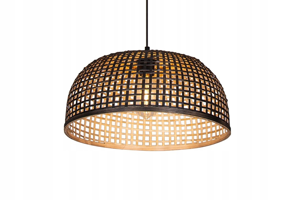 LampaWisząca Bambus BOHO Rattan Drewno Loft czarna duża