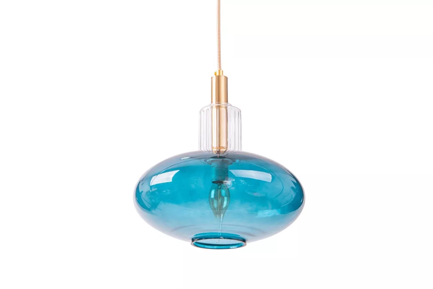 Lampa Wisząca OPAL Błękitna Szklana Złota