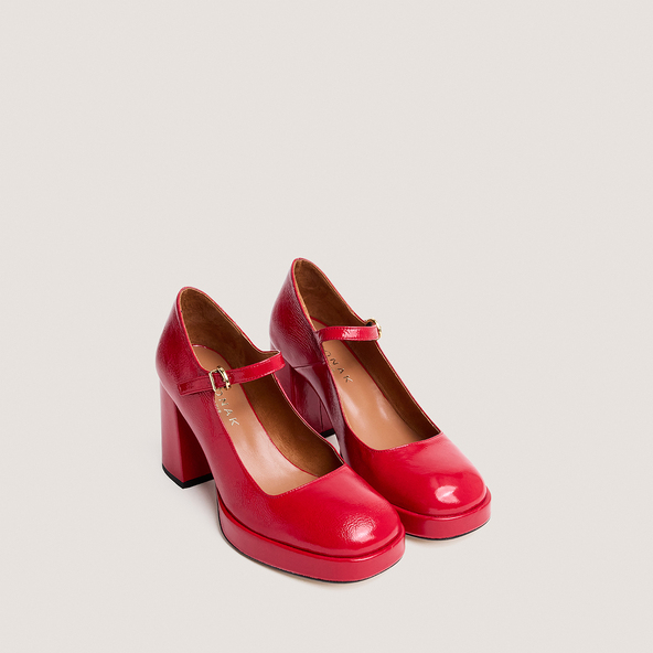 Babies à plateformes et bouts arrondisen vernis plissé rouge berry | VERITOX