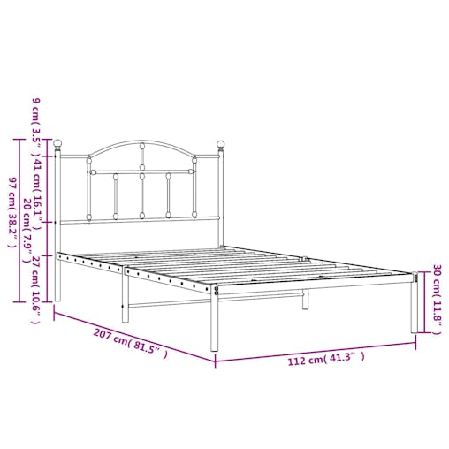 NNEVL Metal Bed Frame with Headboard Black 107x203 cm King Single