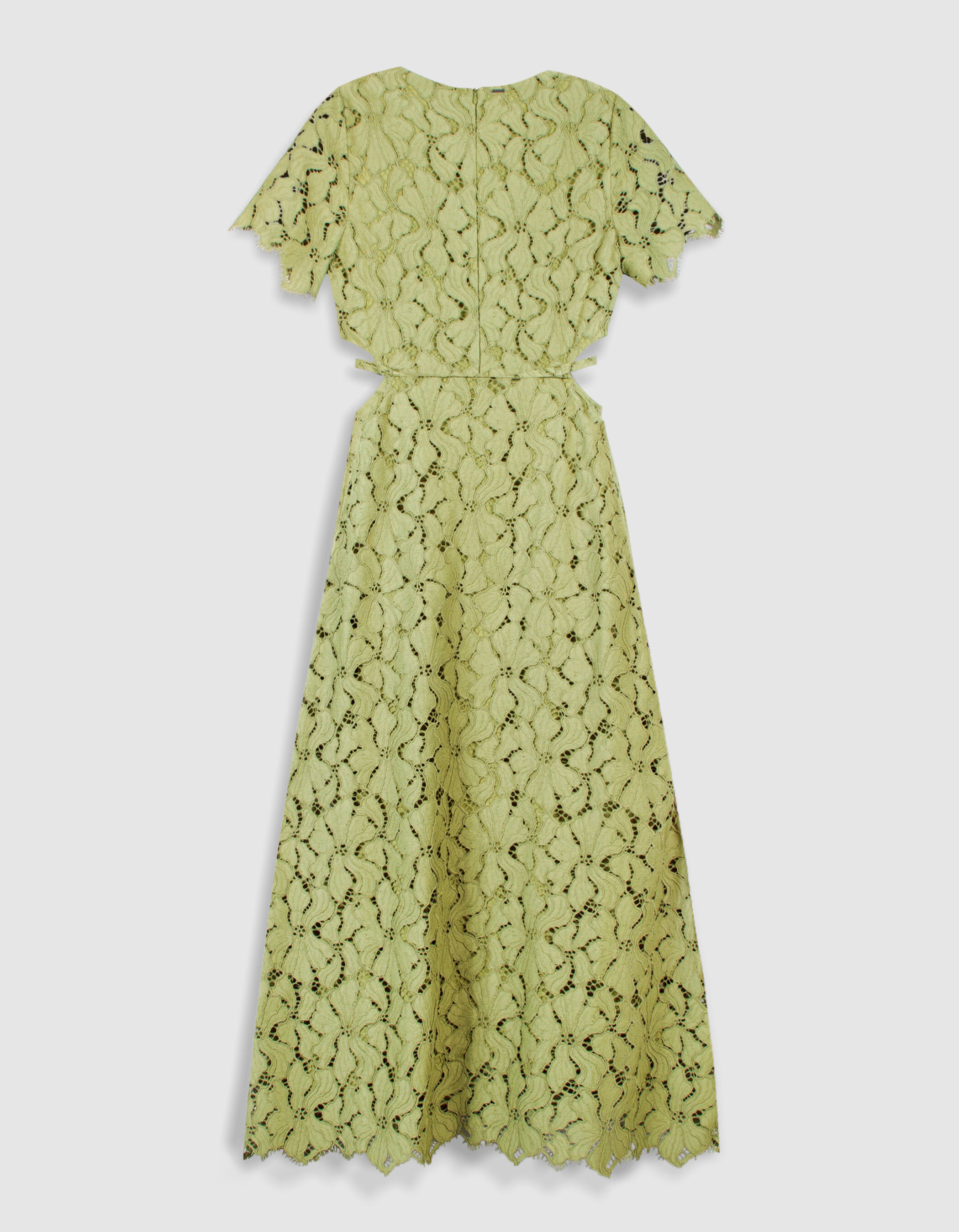 Robe longue verte dentelle découpes côtés Femme