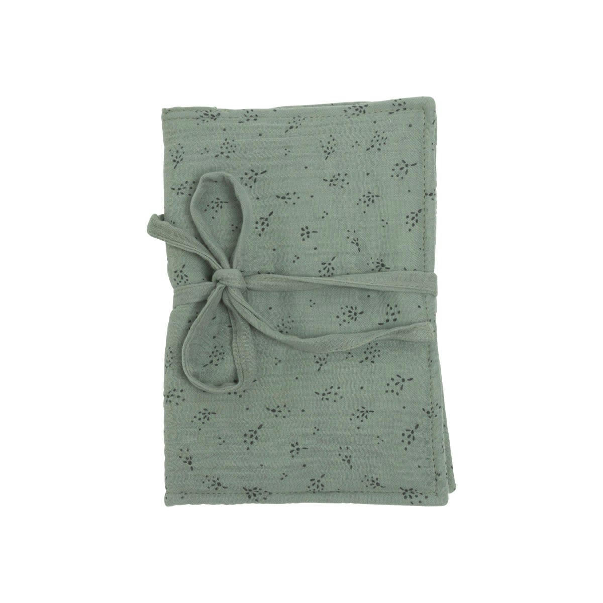 GREEN & KIDS - Protège carnet en gaze de coton biologique à motifs vert