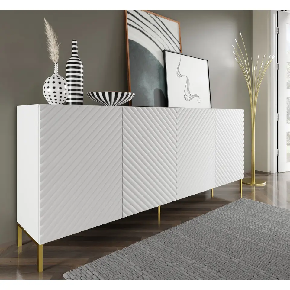 SURF dressoir 4D 200 cm mat wit gouden frame