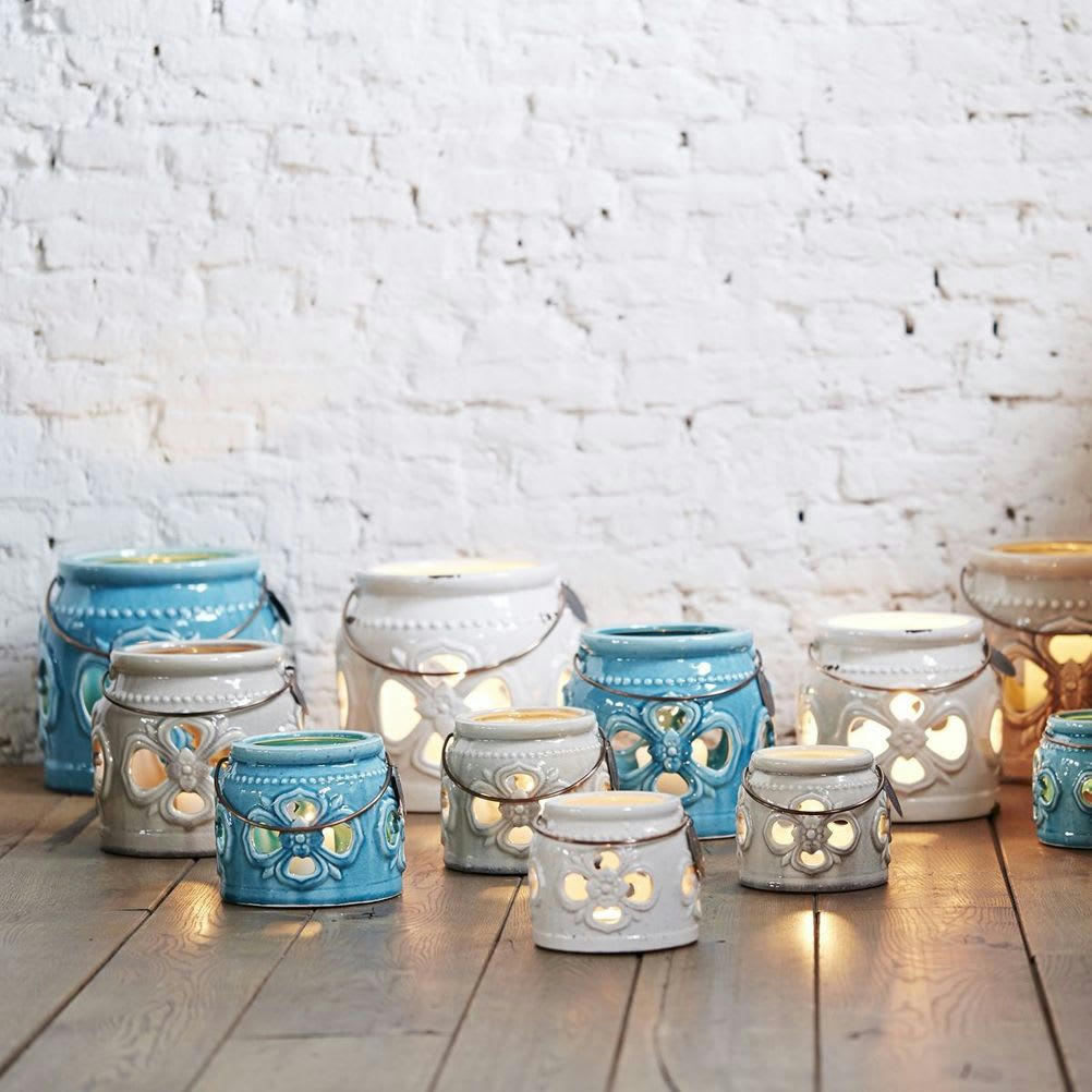 - Grand porte bougie en céramique bleue