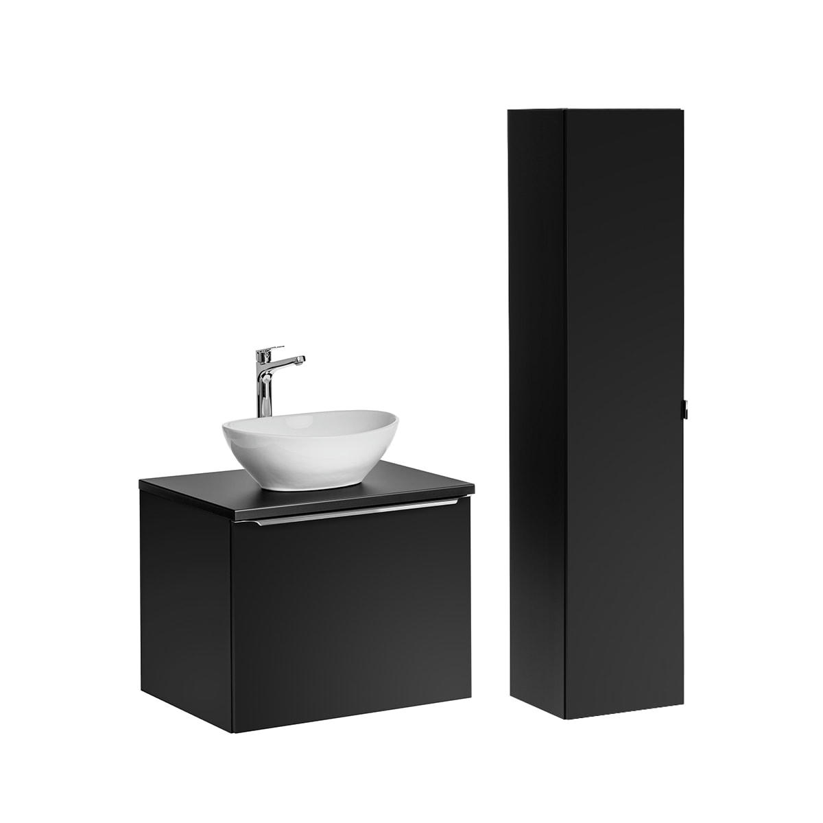 - Ensemble meuble simple vasque 60cm et colonne stratifiés et mdf noir