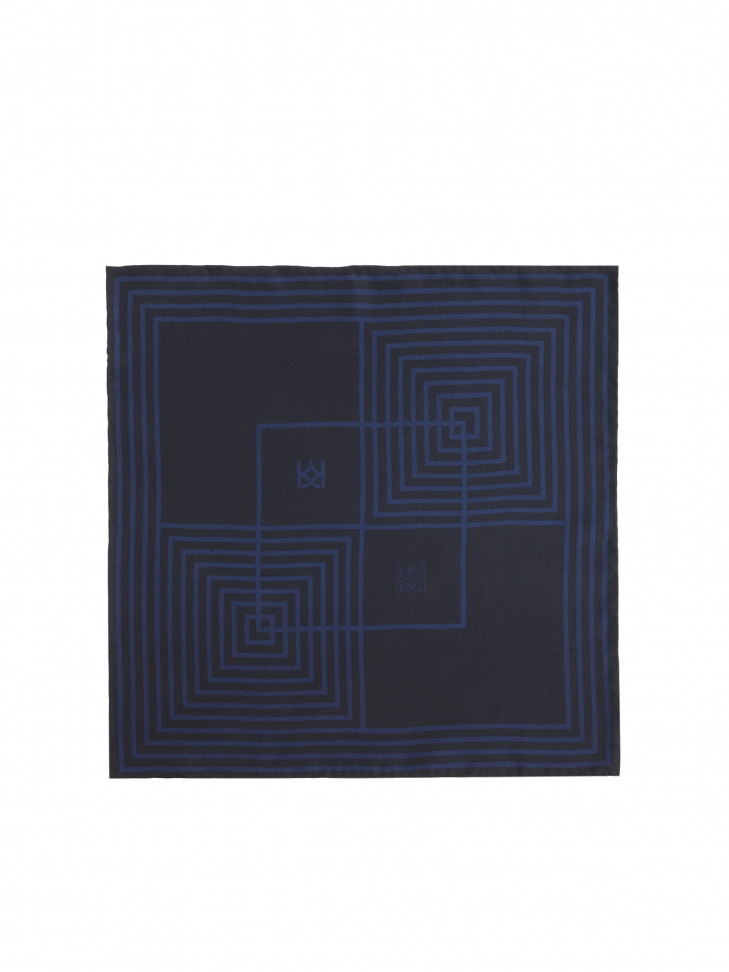 Silk pocket square with squares and monograms by KAZAR