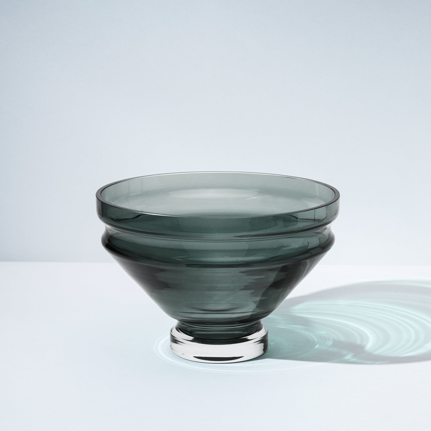Large Smokey Gray Sculptural Ripple Glass Bowl