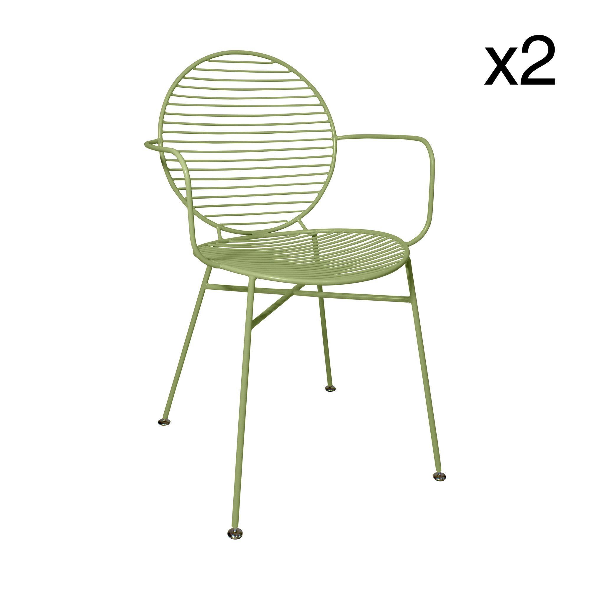MADISON - Lot de 2 fauteuils de table en métal vert