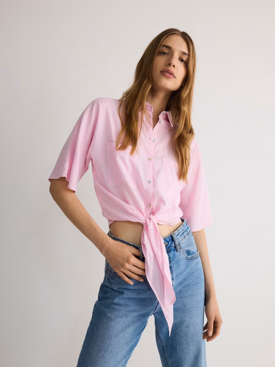 Cropped Shirt With Tie Detail