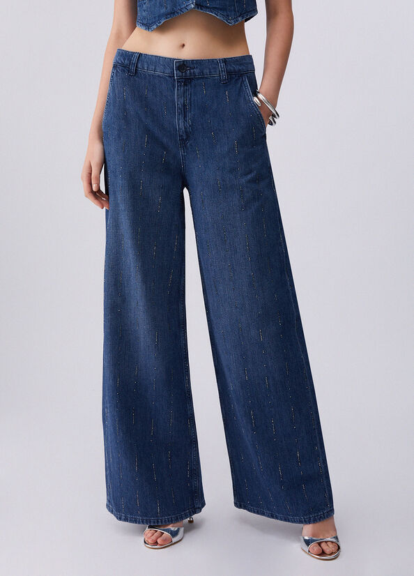 Jeans flare con strass