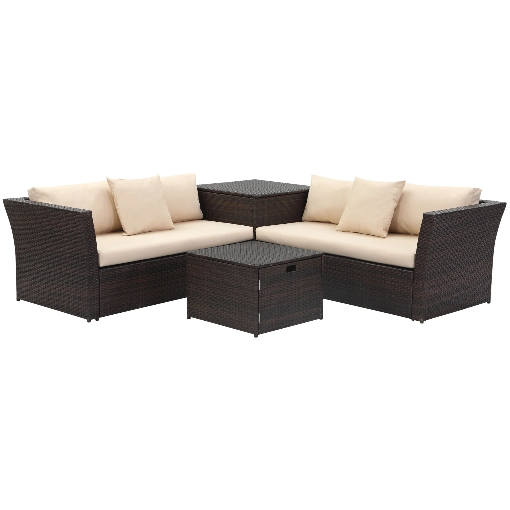 SAFAVIEH Outdoor Makala Sectional Set with Storage - 58W x 26D x 32H