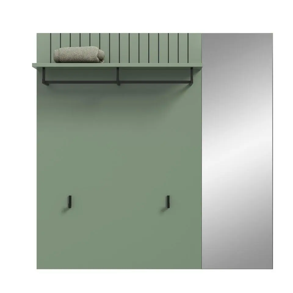 Hioshop Station kapstok 2 haken- 1 spiegel stoffig groen