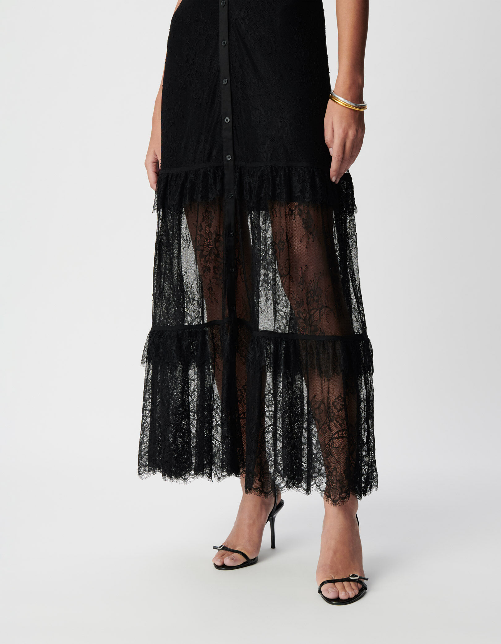 Robe longue noire dentelle jeu de transparence Femme