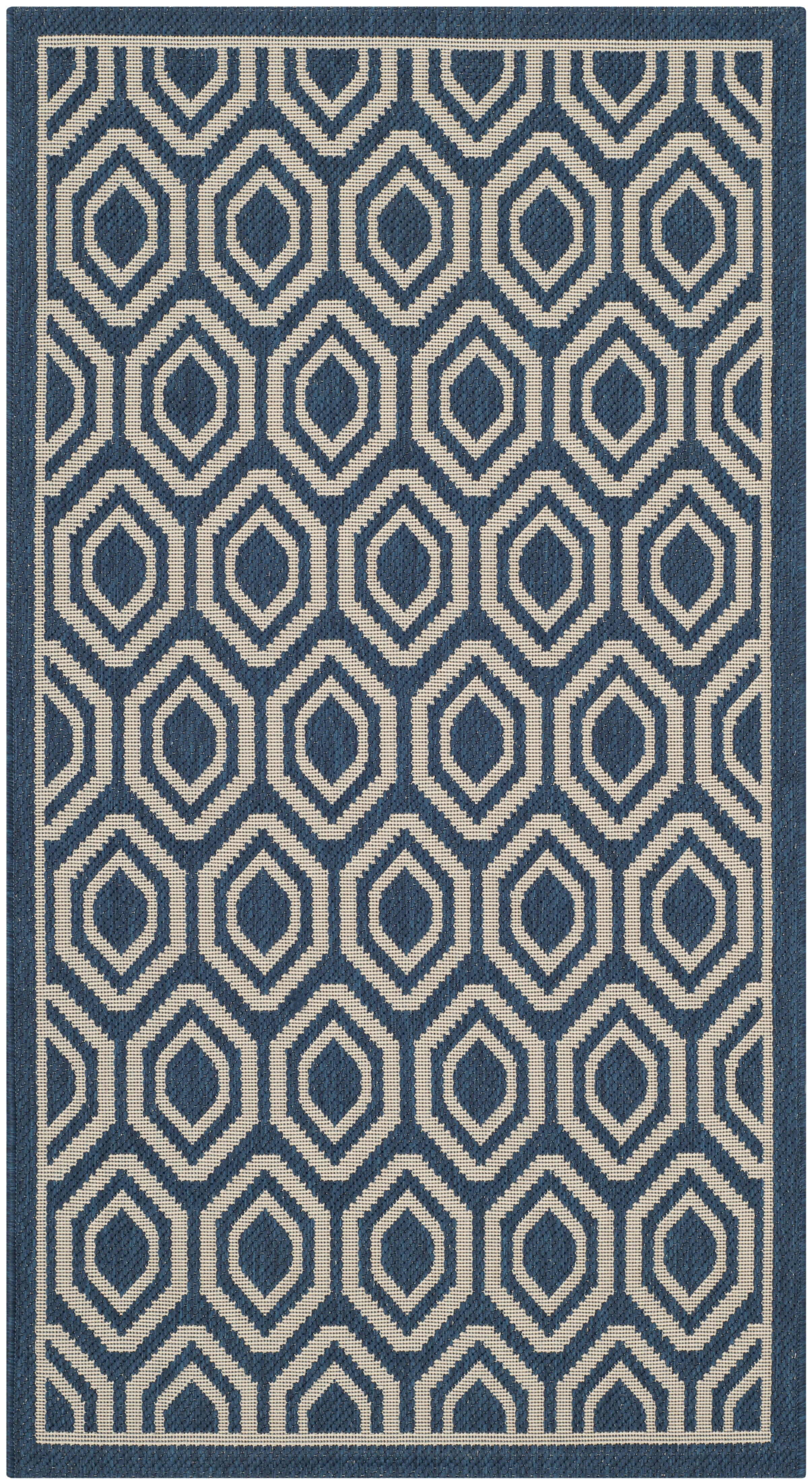 COURTYARD - Tapis interieur & exterieur en bleu marine & beige, 122 x 170 cm