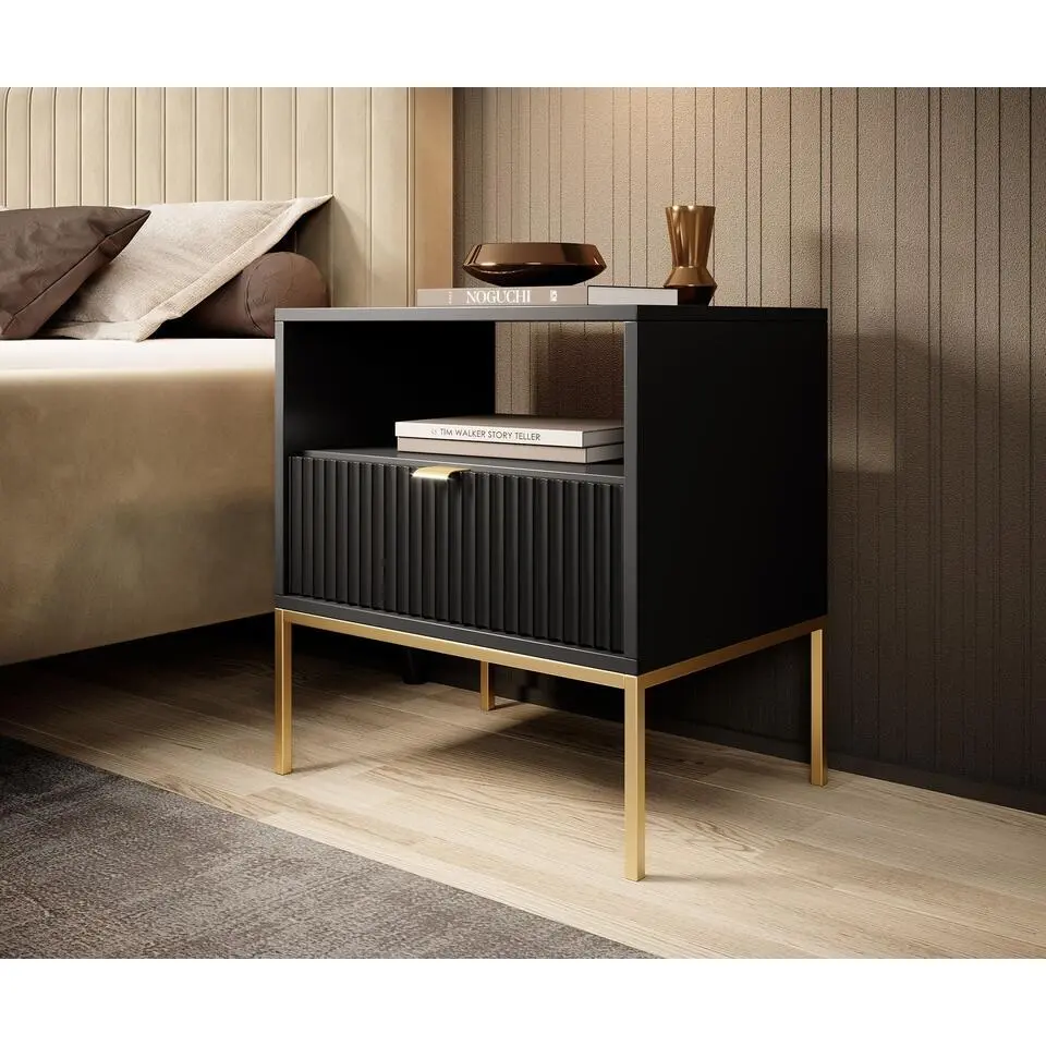 Meubella - Nachtkastje Navil 2 - Zwart - 54 cm