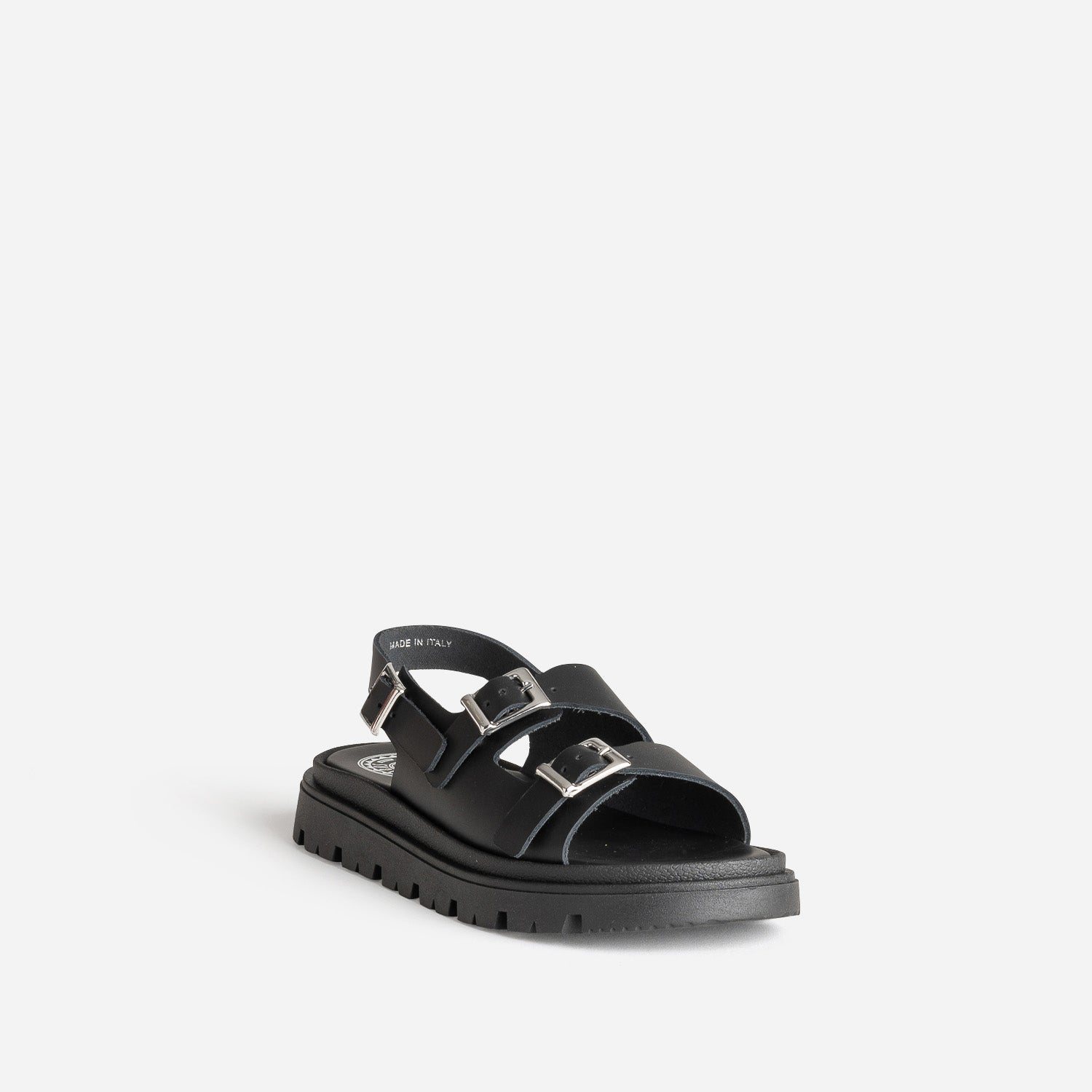 Sandale BUGGY noire cuir semelle crantée