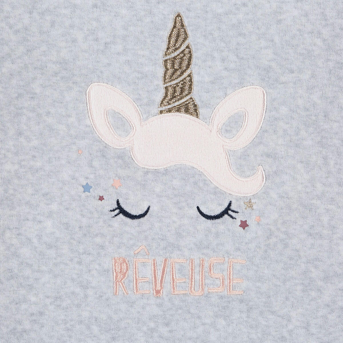 Pyjama en velours, motif licorne brodé