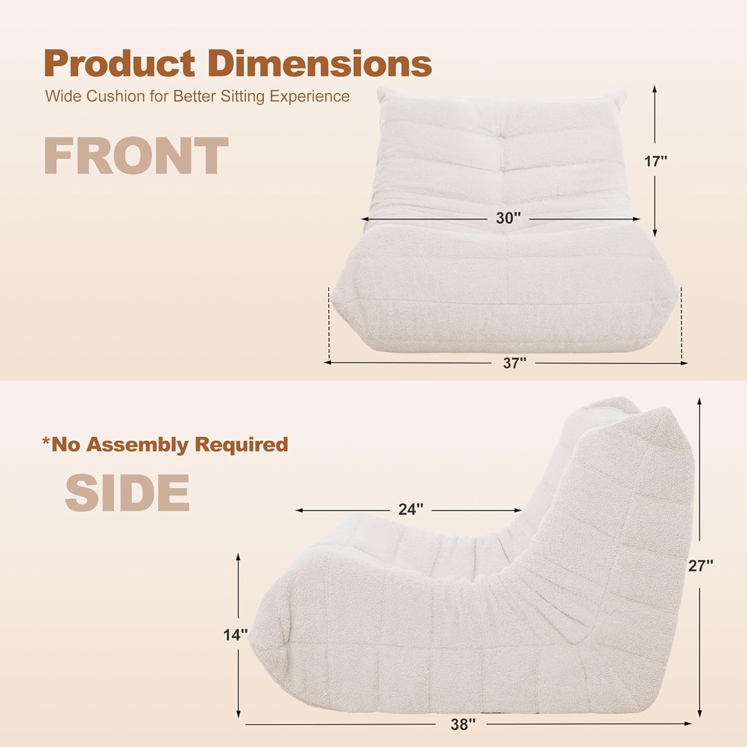 Bean Bag Chair Big Sofa Beanbag Chair for Adults Fireside Chair Bean Bag Lounger with Memory Foam Filled for Home,Apartment or Gaming Venue(White Teddy)