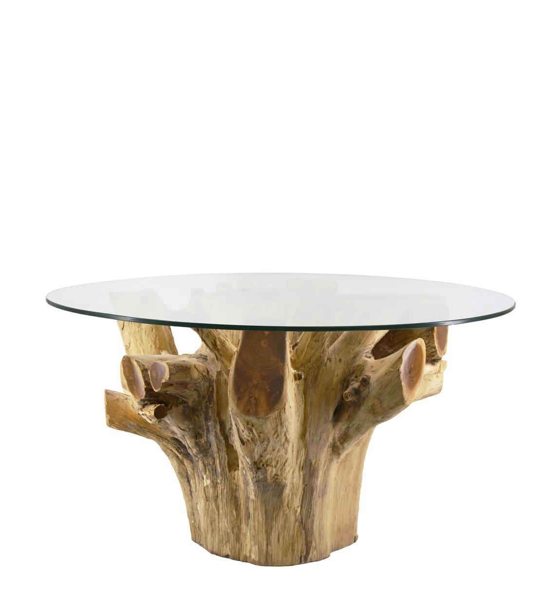 - Table basse en bois de teck beige et verre L80