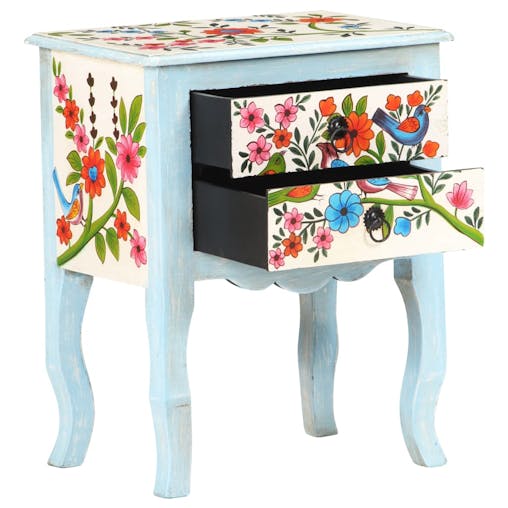 NNEVL Hand Painted Bedside Cabinet 40x30x50 cm Solid Mango Wood