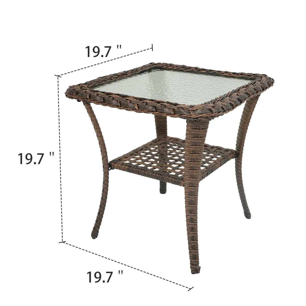 Outdoor Glass Top Wicker Table with Storage End Table